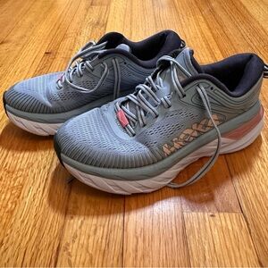 Hoka One One Women's Light Gray and Pink Athletic Running Shoes